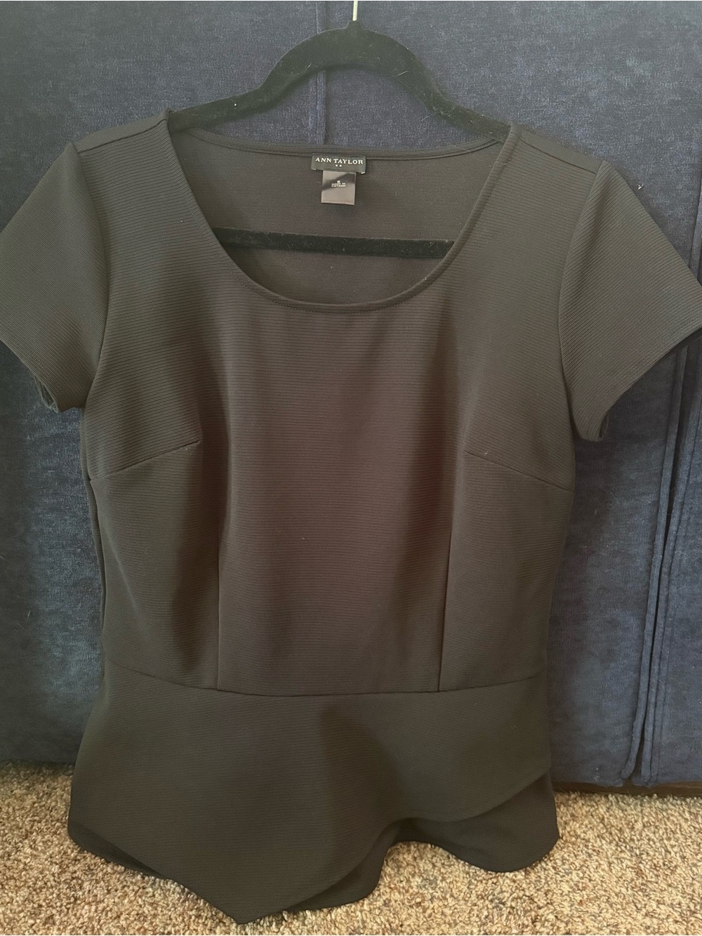 Ann Taylor Black Short-Sleeve Peplum Top
